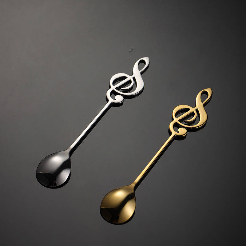1pc Elegant Stainless Steel Coffee Dessert Spoon with Creative Music Note Design Ideal for