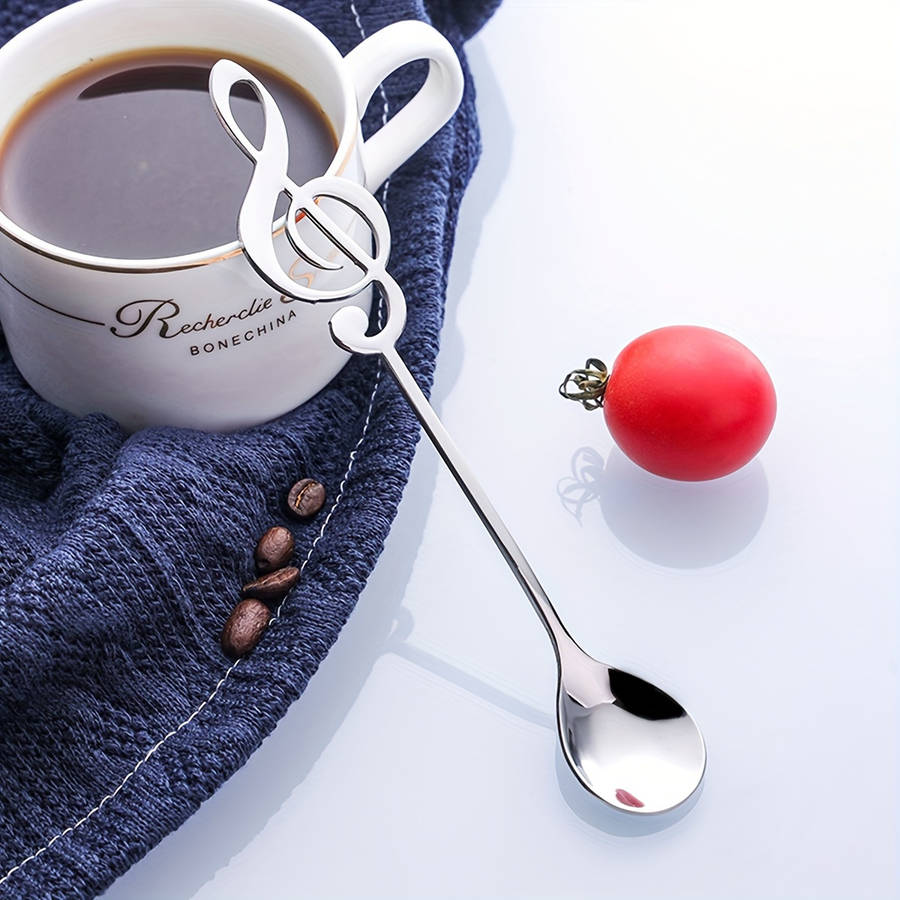 1pc Elegant Stainless Steel Coffee Dessert Spoon with Creative Music Note Design Ideal for