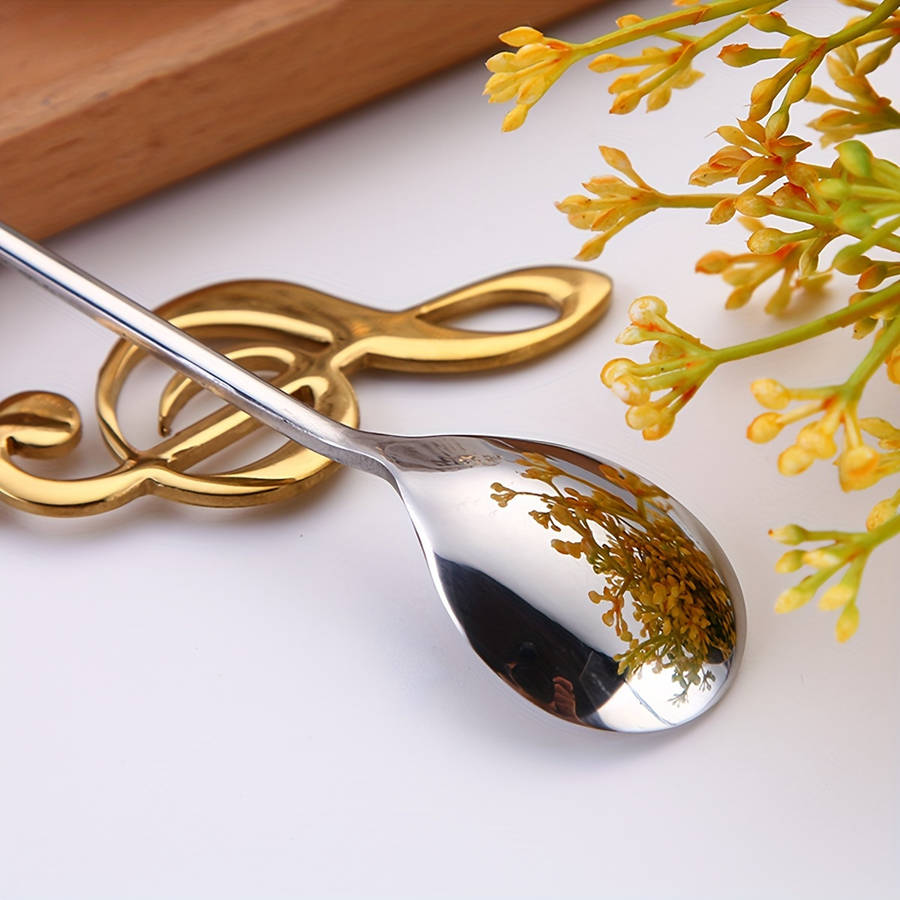 1pc Elegant Stainless Steel Coffee Dessert Spoon with Creative Music Note Design Ideal for