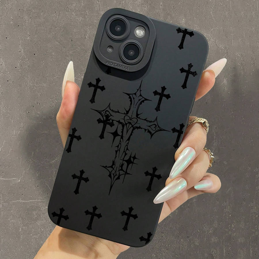1Pc Black For iPhone 11 Black Crosses Pattern Phone Case