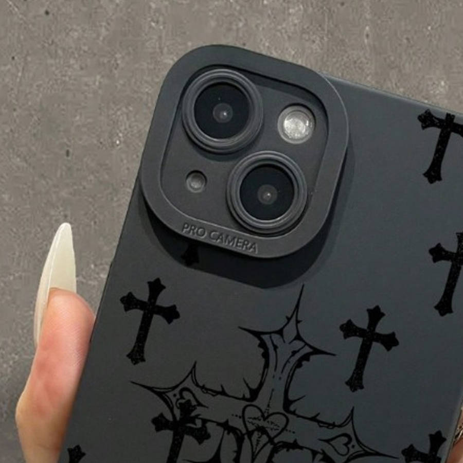 1Pc Black For iPhone 11 Black Crosses Pattern Phone Case