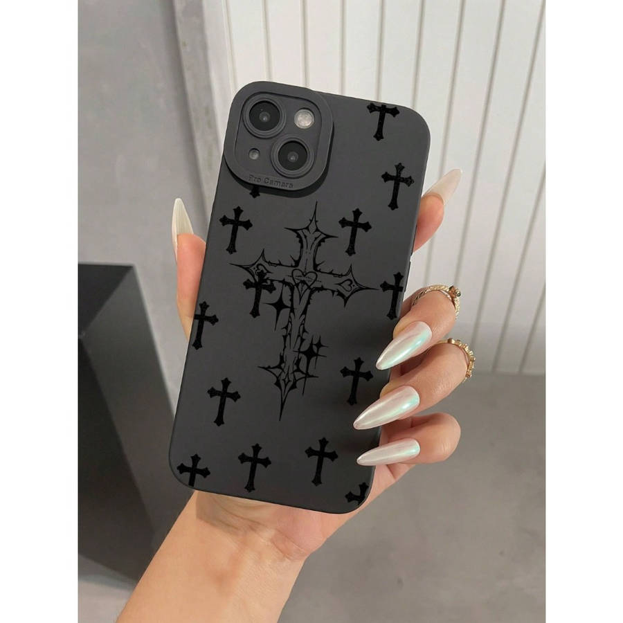 1Pc Black For iPhone 11 Black Crosses Pattern Phone Case