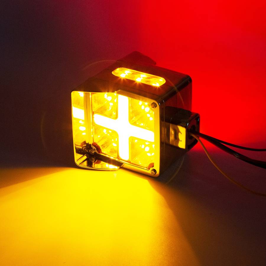 2pcs Amber-Red Square Double Face Turn Signal Lights Truck Fender Pedestal Light Rep