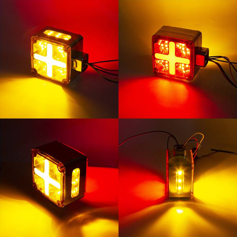 2pcs Amber-Red Square Double Face Turn Signal Lights Truck Fender Pedestal Light Rep