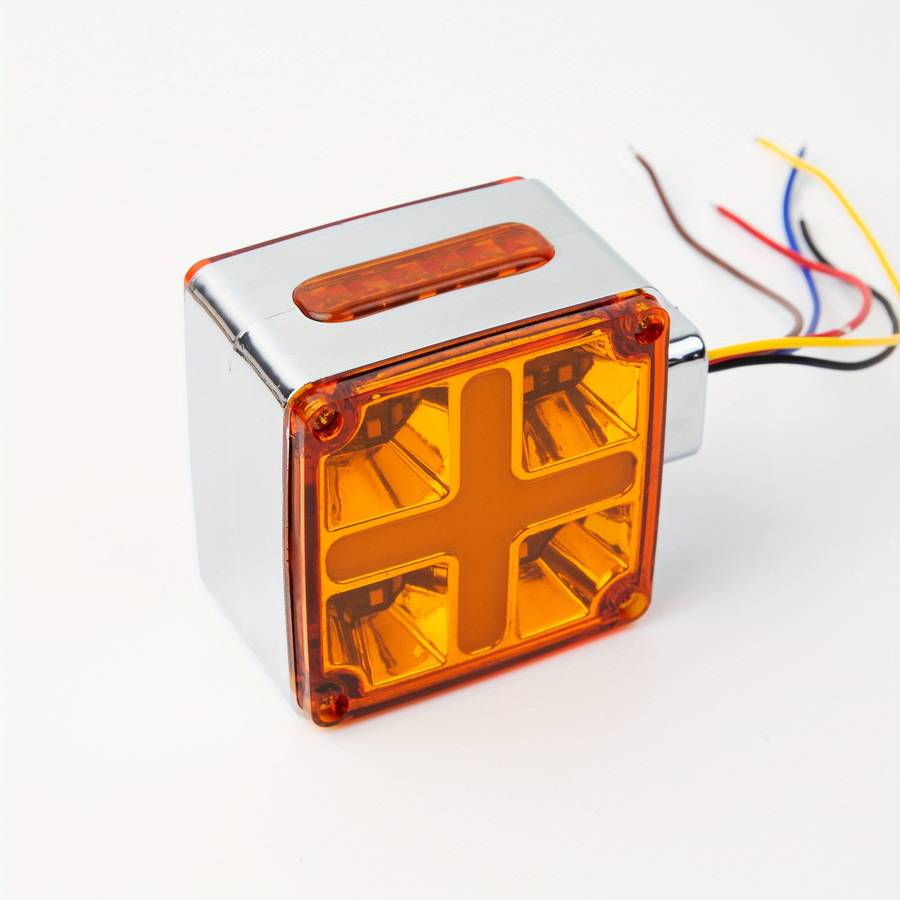 2pcs Amber-Red Square Double Face Turn Signal Lights Truck Fender Pedestal Light Rep