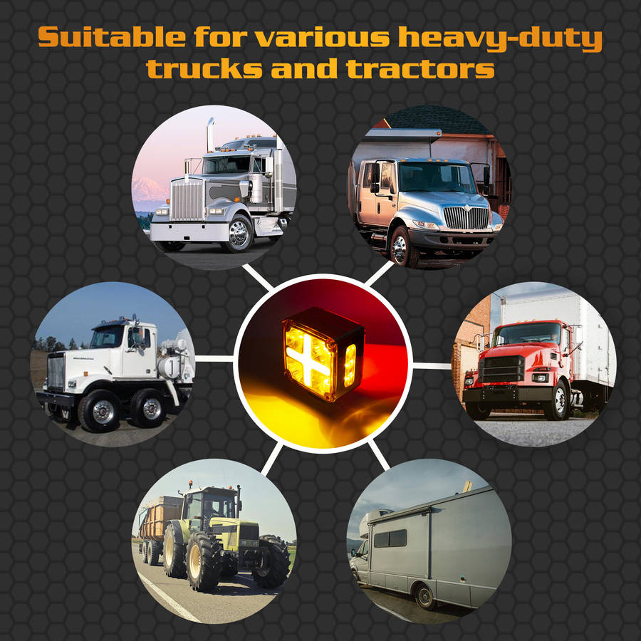 2pcs Amber-Red Square Double Face Turn Signal Lights Truck Fender Pedestal Light Rep