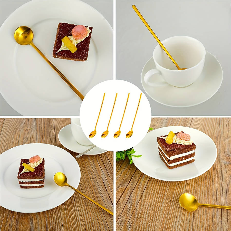 4pcs Golden Stainless Steel Spoons with Long Handles Ideal for Coffee Tea Ice Cream and De