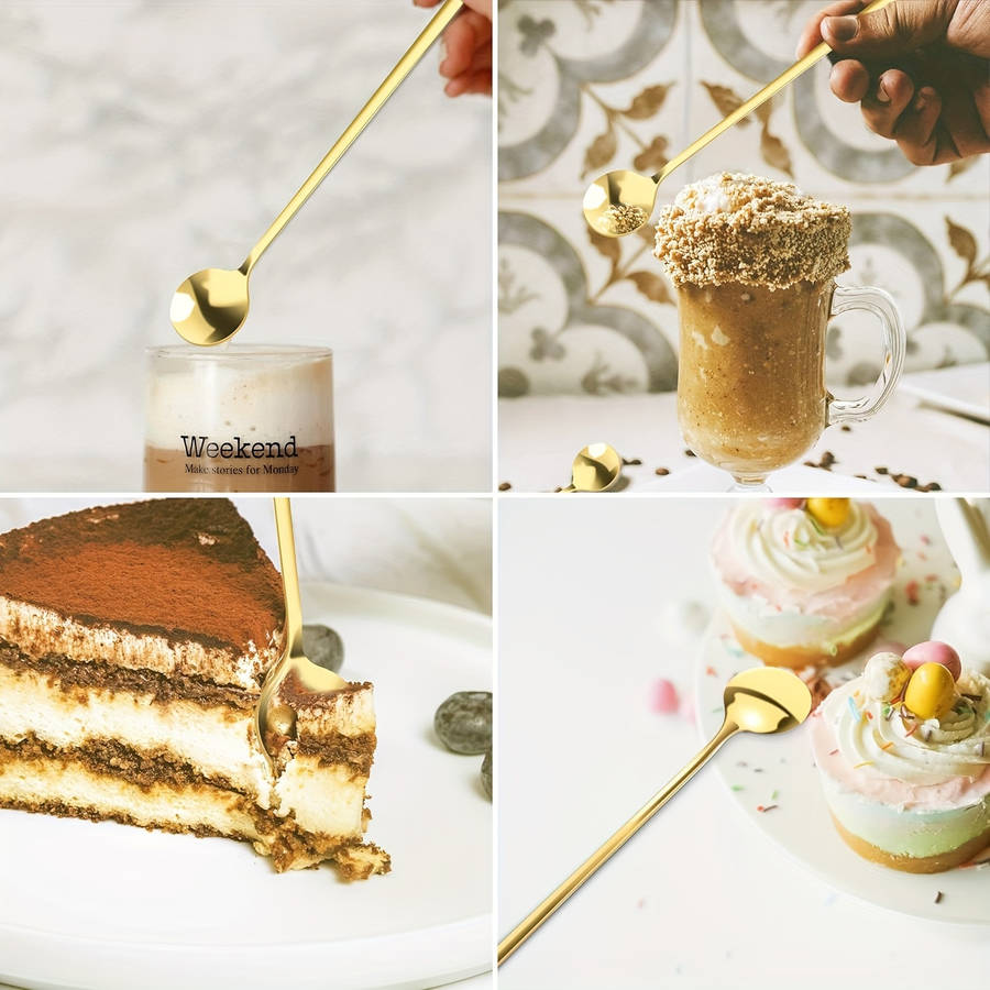 4pcs Golden Stainless Steel Spoons with Long Handles Ideal for Coffee Tea Ice Cream and De