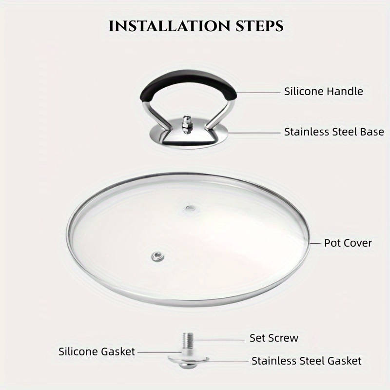 2pcs Stainless Steel Pot Lid Handle Set with Silicone Heat-Resistant Grip and Installation Scre