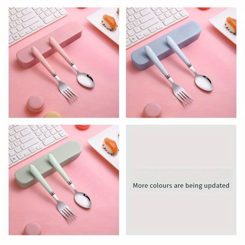 2pcs Stainless Steel Utensil Set with Storage Box Portable Spoon and Fork Available in Green