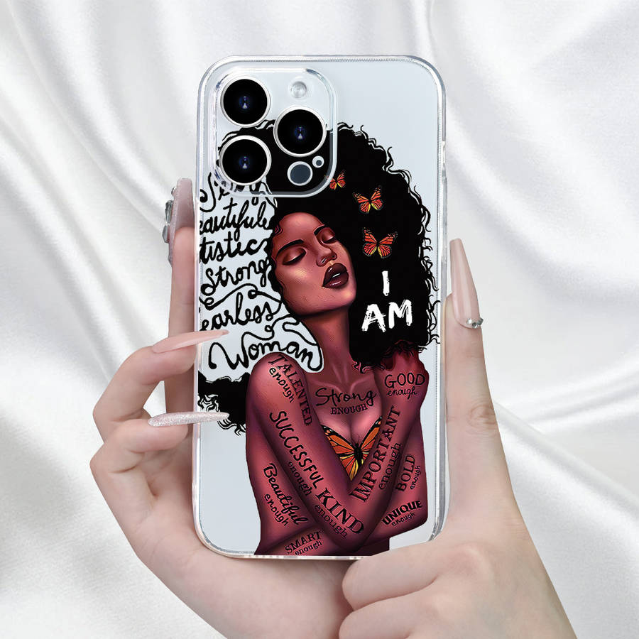 1Pc Transparent For iPhone XR African Girl Phone Case