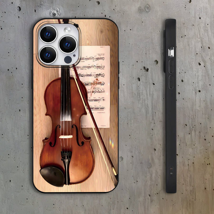 1Pc Black For iPhone 7 8 Violin Sheet Music Pattern Phone Case
