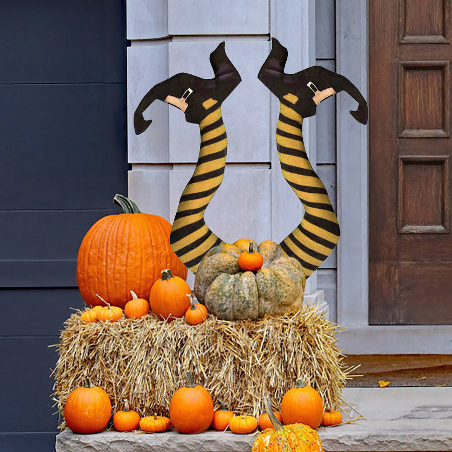 Halloween Decorations Model Yellow And Black Striped Witch Leg Statue