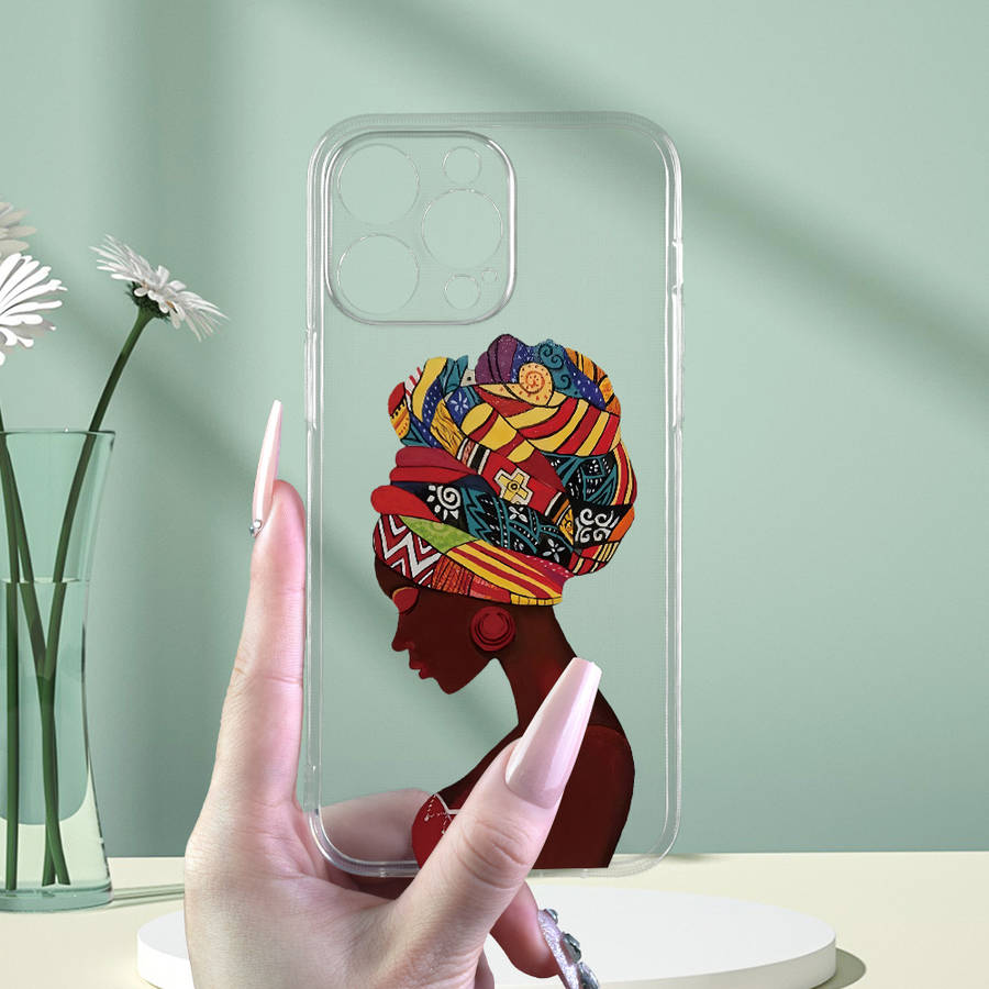 1Pc Transparent For iPhone 12 Pro Max Beautiful African Queen Phone Case