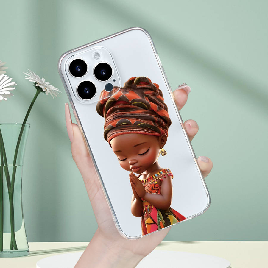 1Pc Transparent For iPhone XS Max African Girl Prayer Phone Case
