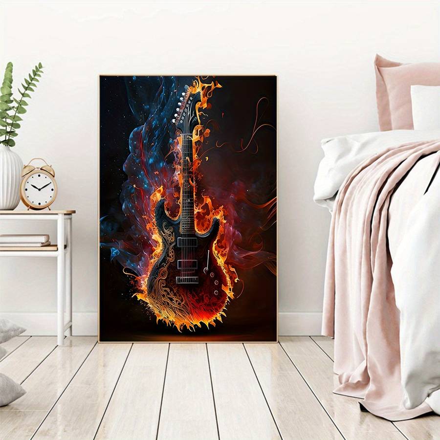 Cocboni Classic Fabric Guitar Wall Art Canvas Unframed Fire And Ice Guitar Poster For Bed