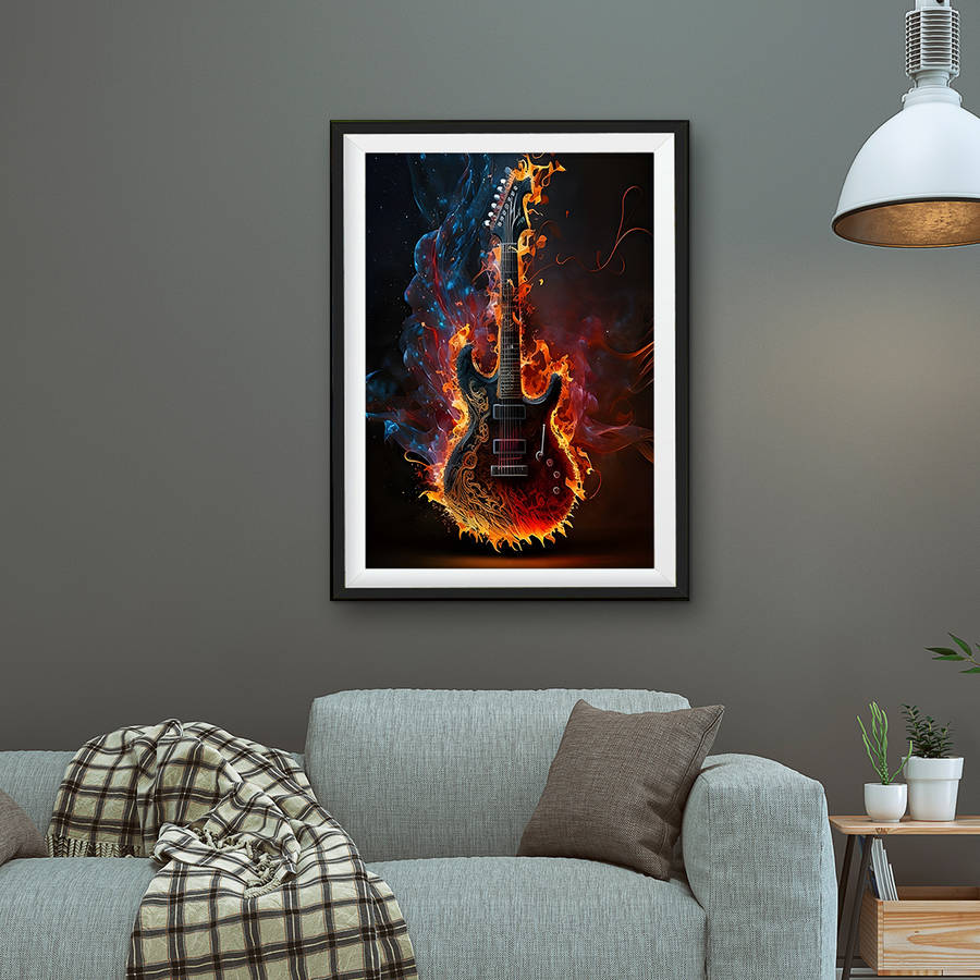 Cocboni Classic Fabric Guitar Wall Art Canvas Unframed Fire And Ice Guitar Poster For Bed