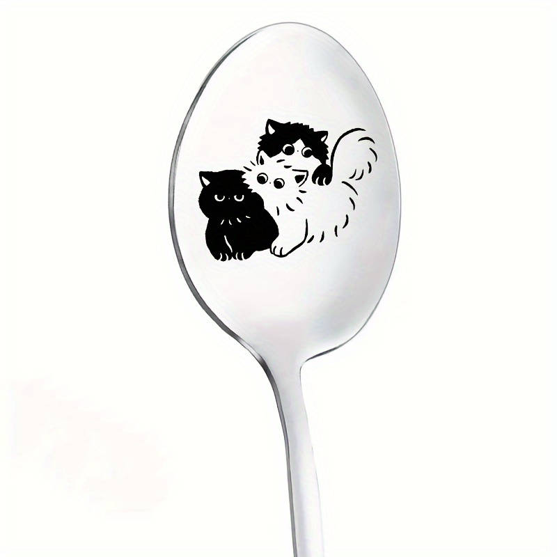1pc Mirror Polished Stainless Steel Spoon with Eye Carving Fun Coffee Spoon Engraved Spoon I