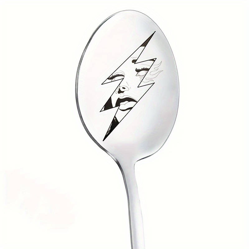 1pc Mirror Polished Stainless Steel Spoon with Eye Carving Fun Coffee Spoon Engraved Spoon I