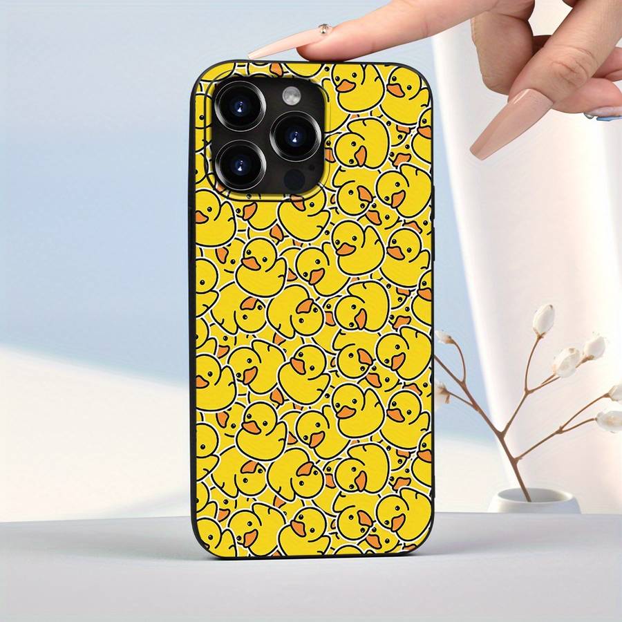1Pc Black For iPhone 13 Pro Max Cartoon Little Yellow Duck Phone Case