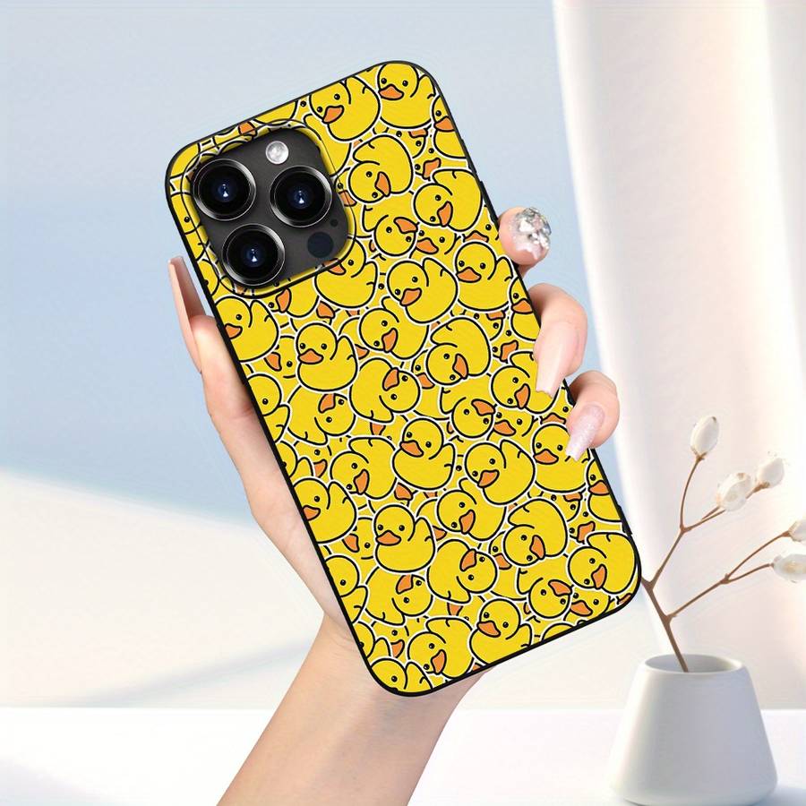 1Pc Black For iPhone 13 Pro Max Cartoon Little Yellow Duck Phone Case