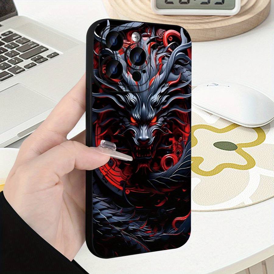 1Pc Black For iPhone 14 Pro Max Creative Design Dragon Phone Case