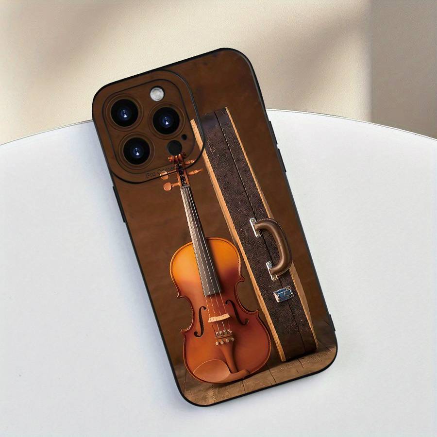 1Pc Black For iPhone XS Violin Print Phone Case