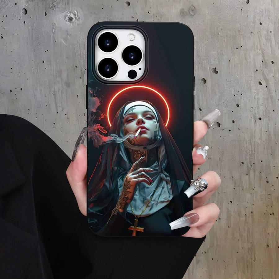 1Pc Black For iPhone 16 Beautiful Cigarette Phone Case
