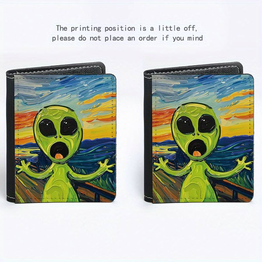 Screaming Alien Print Slim Walletultra-Thin 8 Card Slots Foldable Credit Coin Purse With