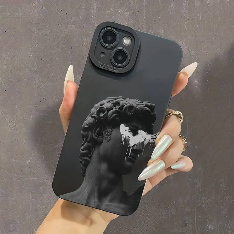 1Pc Black For iPhone 15 Pro Art Aesthetic David Phone Case