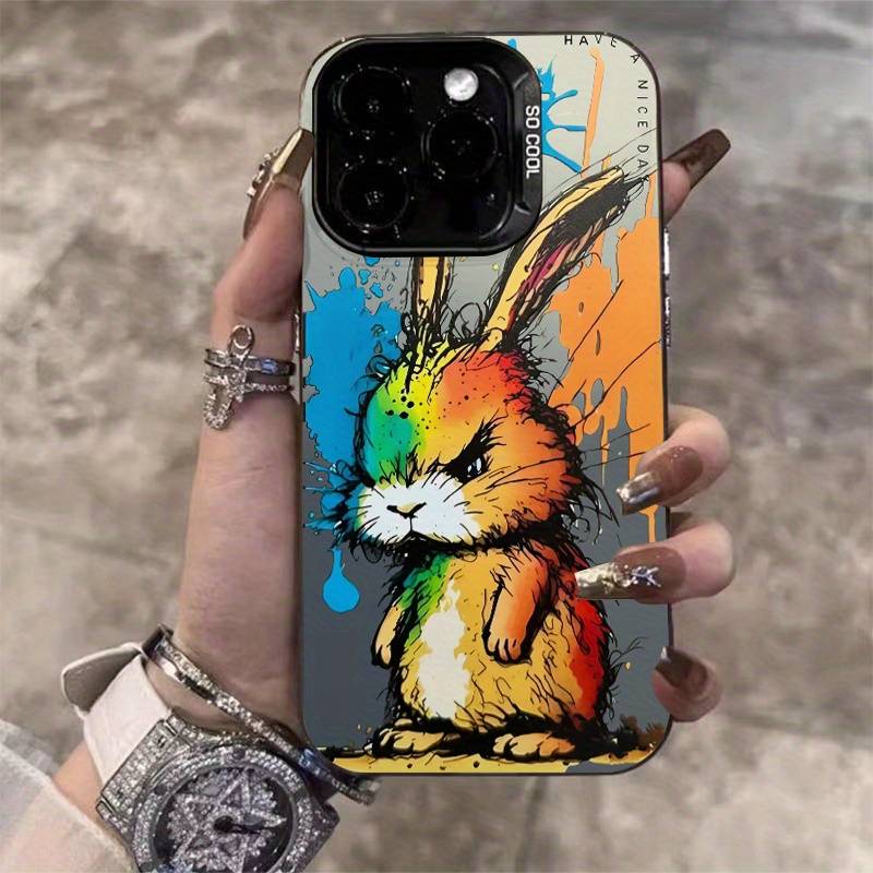 1Pc Mixed Color For iPhone 15 Pro Funny Rabbit Print Phone Case