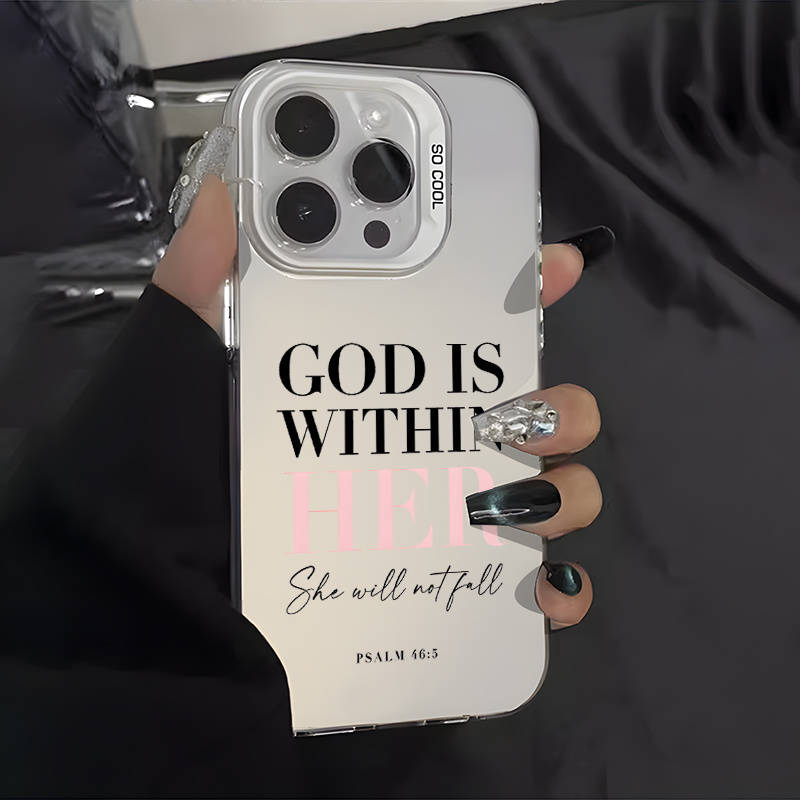 1Pc Silvery For iPhone 12 Words Psalm Christian Phone Case