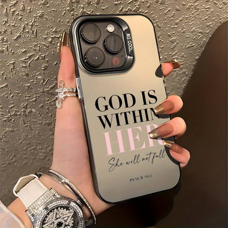 1Pc Silvery For iPhone 12 Words Psalm Christian Phone Case