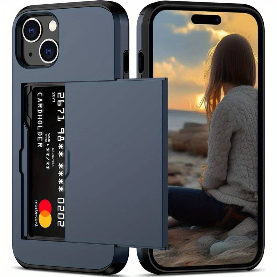 1Pc Blue For iPhone 11 Card Slots Cover Phone Case
