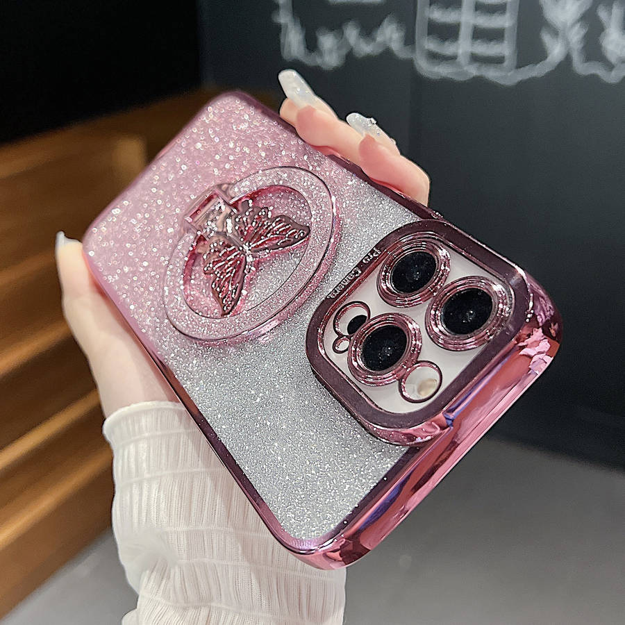 1Pc Golden For iPhone 15 Girl Glitter Phone Case