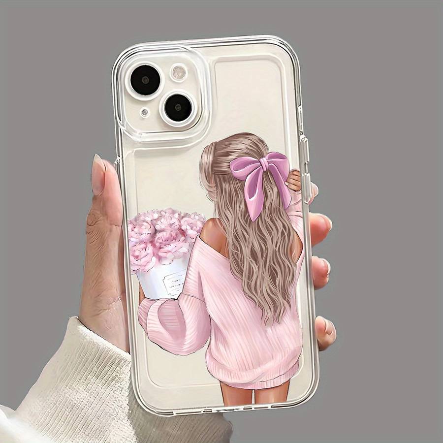 1Pc Mixed Color  For iPhone 15 Pro Max Pink Beauty Pattern Phone Case