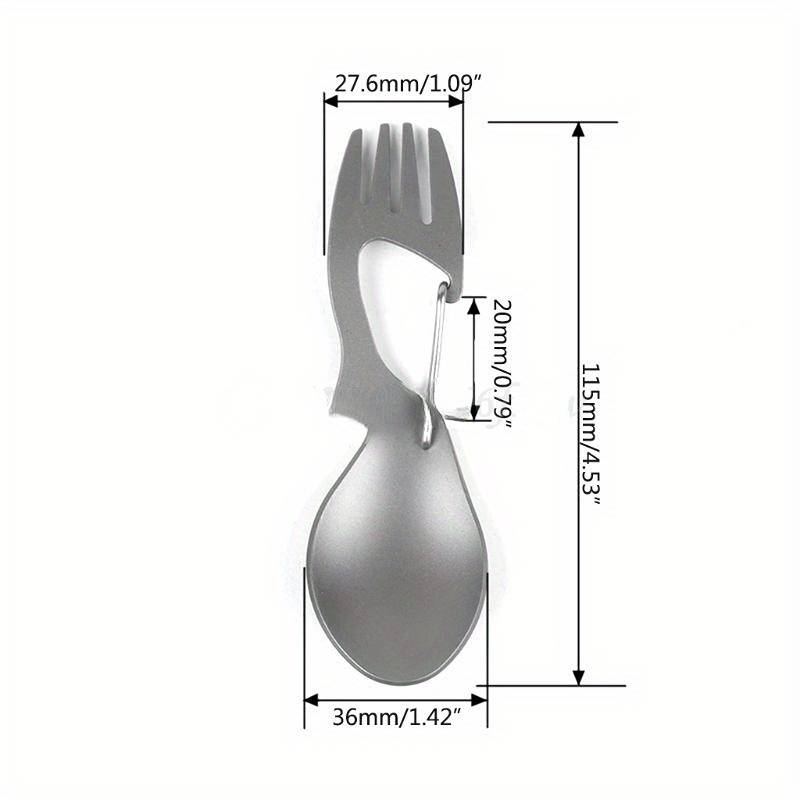 1pc Stainless Steel 3in1 Camping Utensil Fork Spoon Bottle Opener with Carabiner Clip for
