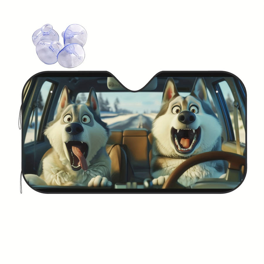 Car Sun Shades Size S 129.54 X69.85 Cm Funny Husky