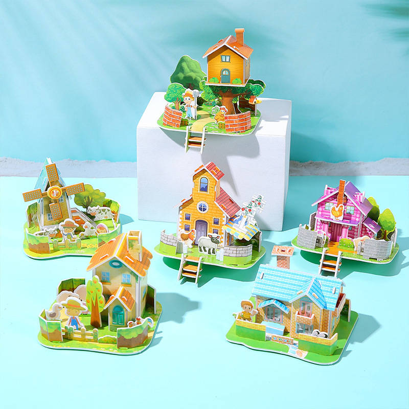 Building Toy Architectural Model Toy Set Color 4 Rural Puzzles Randomly Sent