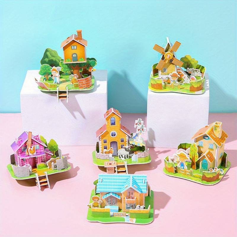 Building Toy Architectural Model Toy Set Color 4 Rural Puzzles Randomly Sent