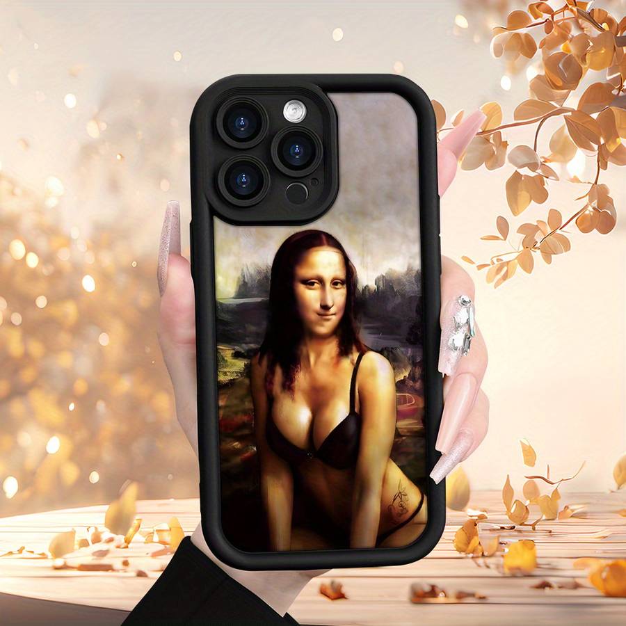 1Pc Black For iPhone 12 Pro Mona Lisa Pattern Phone Case