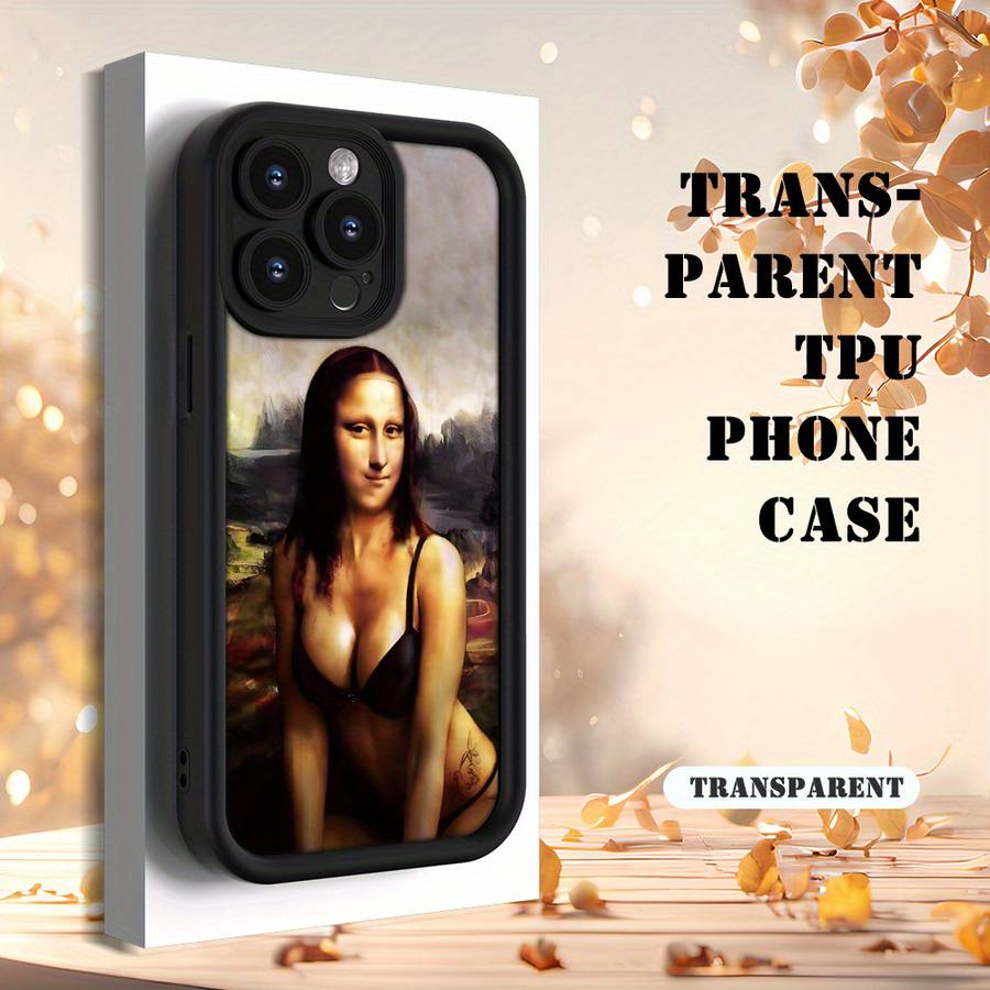 1Pc Black For iPhone 12 Pro Mona Lisa Pattern Phone Case
