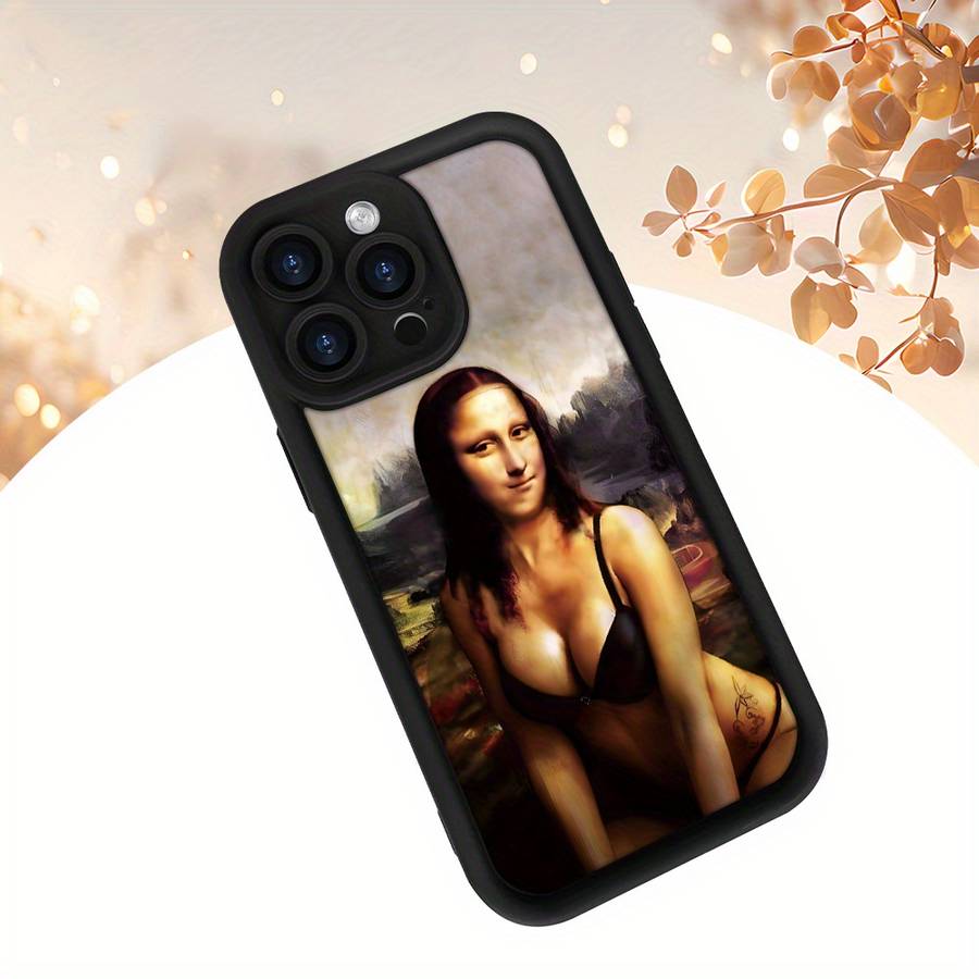 1Pc Black For iPhone 12 Pro Mona Lisa Pattern Phone Case