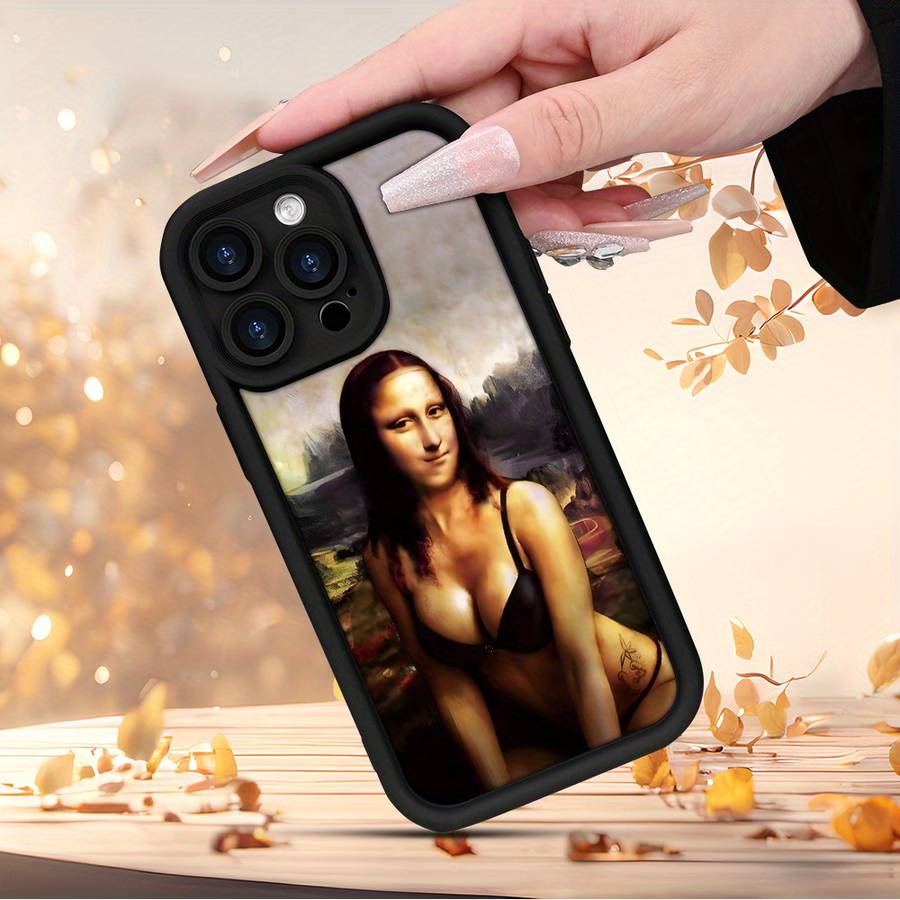 1Pc Black For iPhone 12 Pro Mona Lisa Pattern Phone Case