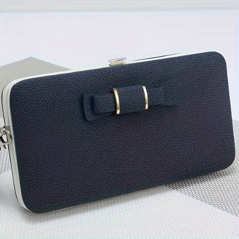 1pc Elegant Faux Leather Phone Wallet with Bow Detail Card Slots Zipper Pocket and Wrist Str