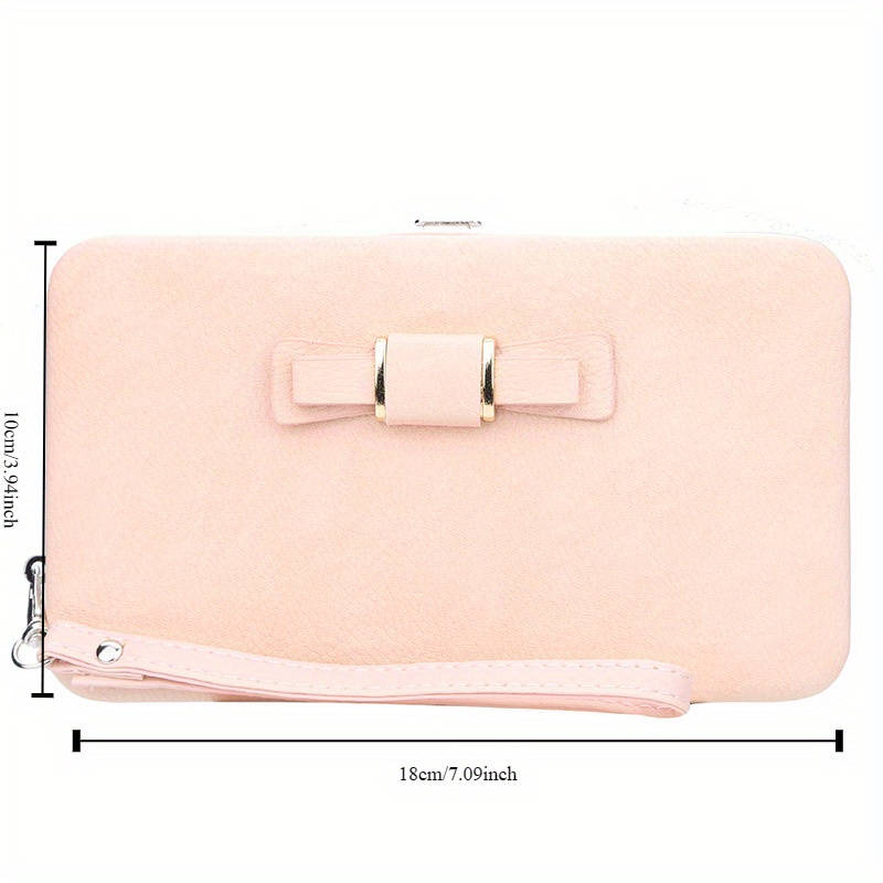 1pc Elegant Faux Leather Phone Wallet with Bow Detail Card Slots Zipper Pocket and Wrist Str