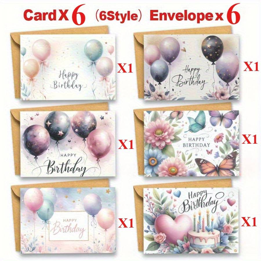 Greeting Cards Quantity 12Pcs 6 Greeting Cards And 6 Envelopes