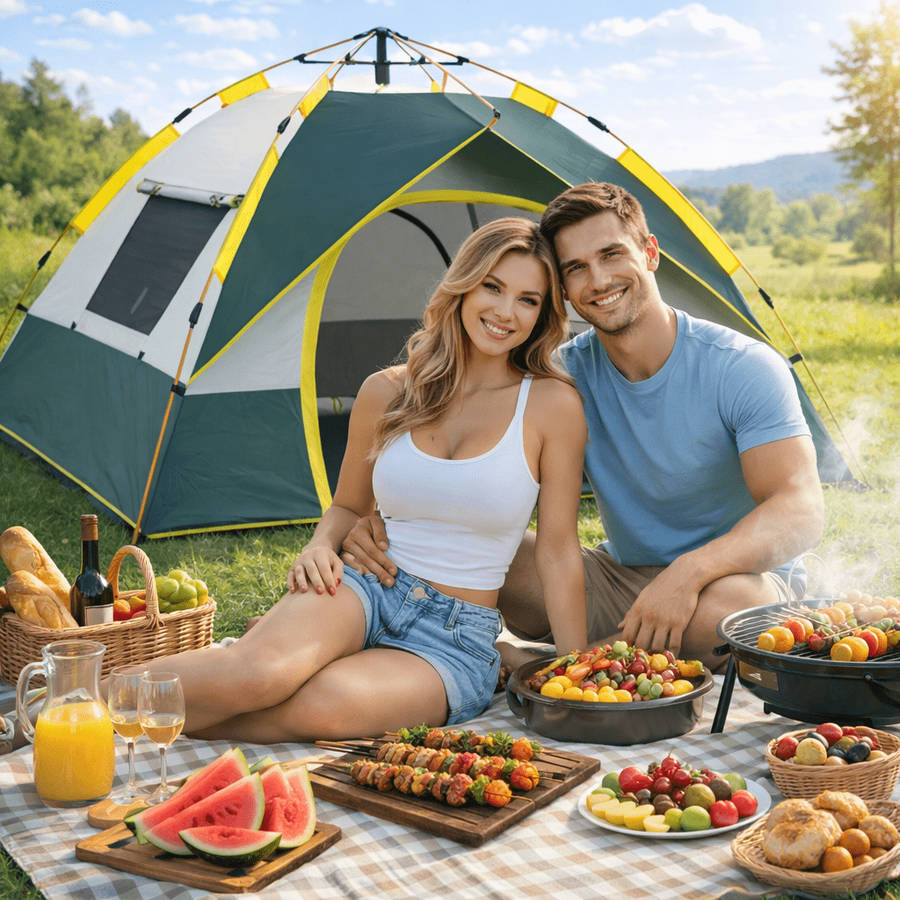 Durable Large Space Camping Tent Green Pvc Polyester Fiber Double Door Zipper