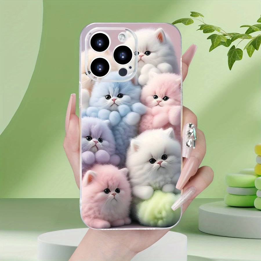 1Pc Transparent For iPhone 13 Mini Colorful Cute Kitten Phone Case