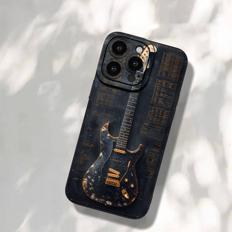 1Pc Black For iPhone 15 Plus Guitar Pattern Phone Case